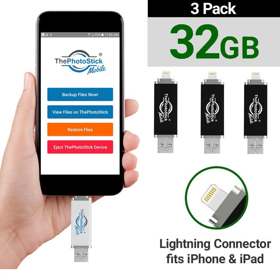 ThePhotoStick® Mobile 2.0 for iPhone and iPad (32GB): 3 PACK