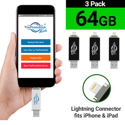 ThePhotoStick® Mobile 2.0 for iPhone and iPad (64GB): 3 PACK