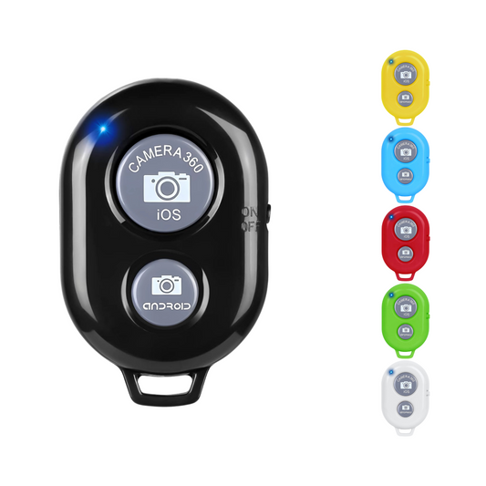 Black Quick Click Remote with color options on a white background