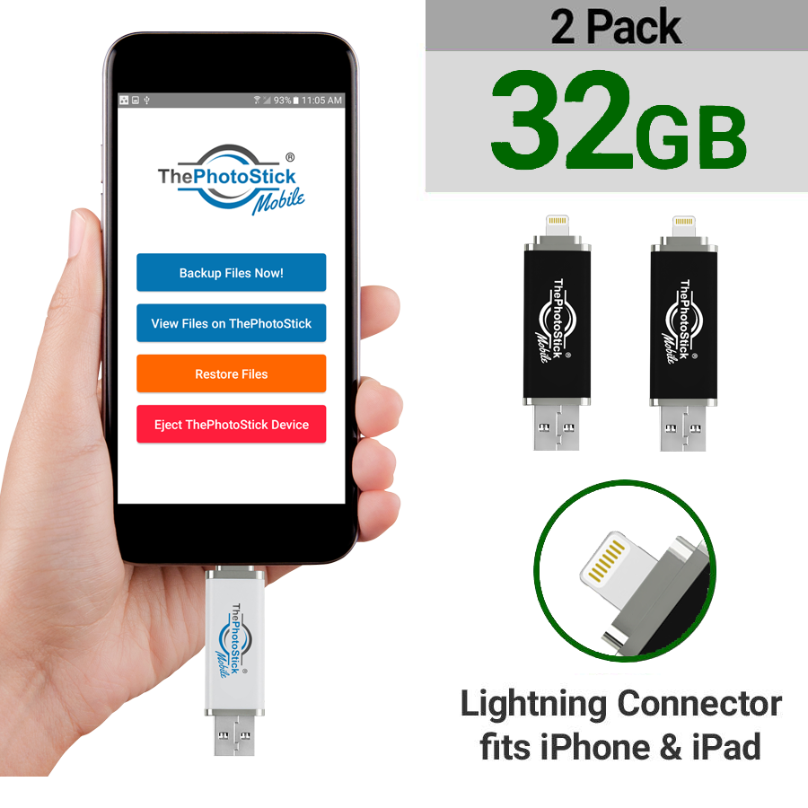 ThePhotoStick® Mobile 2.0 for iPhone and iPad (32GB): 2 PACK