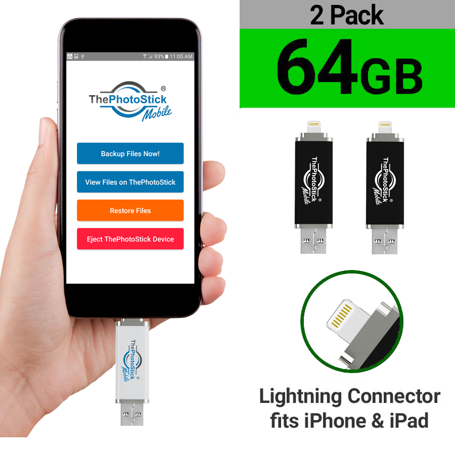 ThePhotoStick® Mobile 2.0 for iPhone and iPad (64GB): 2 PACK